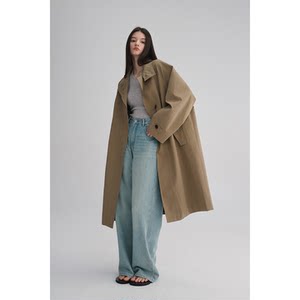 
MAISON CECILE American pony cotton linen textured silhouette casual single-breasted stand-collar windbreaker