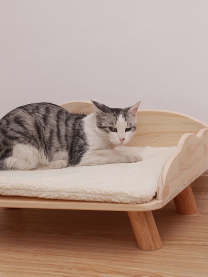 墨菡木质猫可拆洗猫沙发实木宠物床