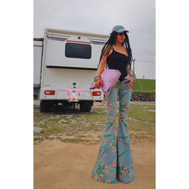 AOAOMISSSHOP Aoaojia 2024 summer fashion light blue thin denim big flared pants
