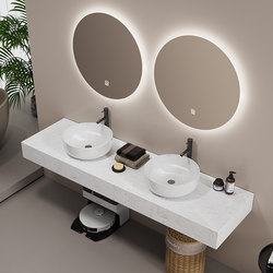 Cream-Style Smart Bathroom Cabinet Set with Vintage Countertop Art Basin, Public Restroom Double Washbasin