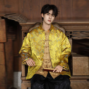 
Chinese style Tang jacket jacket top 2025 spring and autumn new Chinese men's retro buckle Hanfu lay Buddhist suit