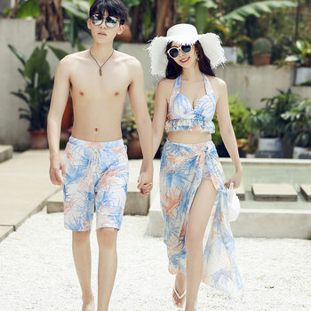 New couple swimsuits, men's beach pants, women's three-piece skirt, split swimsuit, bikini, beach vacation wear
