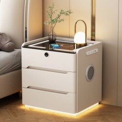 Light Luxury Smart Bedside Table with Multi-Function, Light, Wireless Charging, Home Bedroom, Modern Light Luxury Bedside Cabinet with Lock