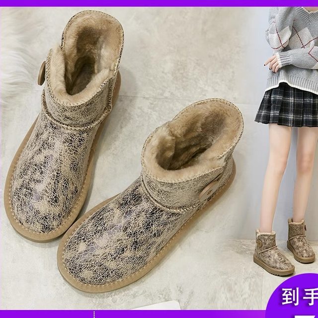 2025 new snow boots for women, fur integrated short-tube women's shoes, non-slip short boots, winter velvet cotton shoes, fashionable