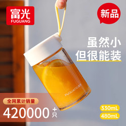 Fuguang Glass Water Cup for Girls, High Aesthetic Value, High Borosilicate Coffee Cup, Breakfast Cup, Graduated Hand Warmer Cup, Portable Cup