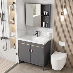 Space Aluminum Floor-Standing Bathroom Cabinet Washbasin Set Modern Minimalist Integrated Bathroom Washbasin
