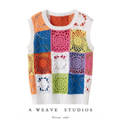 Hand crocheted floral knitted vest summer new arrival with contrasting color splicing