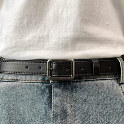 Simple Style Square Buckle Belt, Unisex Wide Leather Belt, Chic for Women, Korean Fashion, ins Versatile Black Belt