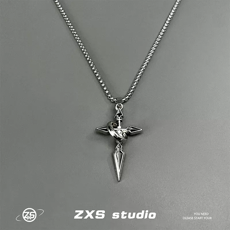 ZX高级感双层十字架星星吊牌项链男潮钛钢小众设计嘻哈风毛衣链女 