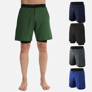 Sports shorts Men's fitness fast dry double -layer training pento -pants basketball high bomb compressed track and field running fake two -piece pants