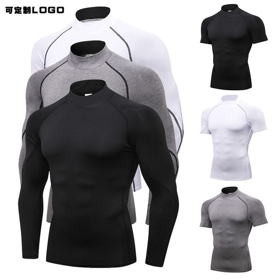 
PRO fitness tops short-sleeved men's basketball tight training clothes sports running high elastic quick drying compression high collar long sleeves