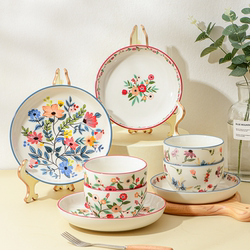 Netease Carefully Selected Bowl and Plate Set, Household Ceramic Tableware Set, Creative Combination of 4 Pieces for Eating, Dishes, Soup, Bowls, Plates, and Bowls