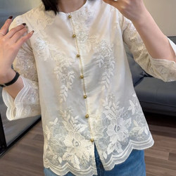 Lace Embroidered Long-Sleeved Shirt for Women, Spring New Style 2026, Popular Beautiful Blouse, Age-Reducing and Elegant Top