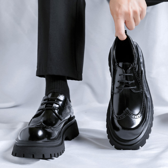 Big head leather shoes men's thick sole high-rise shoes men's casual ...