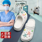 Dép đi trong phòng mổ nữ khoa chống trượt bệnh viện màu trắng Baotou nửa trượt y tá ICU dép có cảm giác ị đi biển