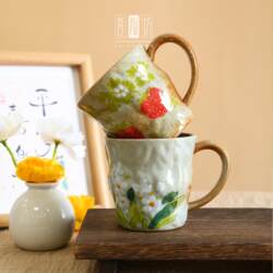 Jingdezhen Ceramic Cup Hand-Painted Strawberry Flower Mug Coffee Cup Household Water Cup Underglaze Color Souvenir