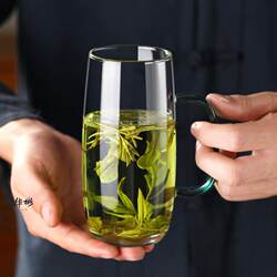 Glass Cup with Handle, Office Drinking Cup, High-End Transparent Heat-Resistant Green Tea Cup, Special Tea Cup