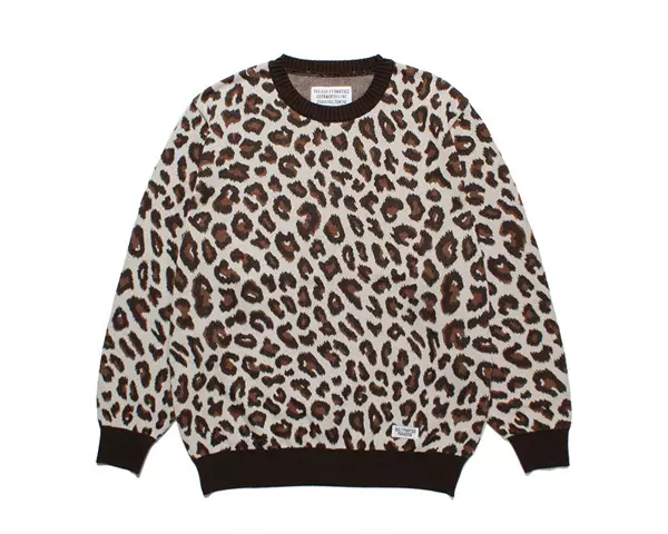 订购WACKO MARIA LEOPARD KNIT JACQUARD SWEATER 豹纹圆领针织-Taobao