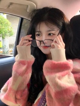 Niche high-end Korean style gentle pink plaid