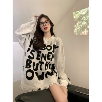 Destructive Thicken Pullover Sweater American Knitted Sweater