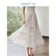 Inman French retro skirt for women 2025 spring new elastic high waist A-line white cake umbrella skirt