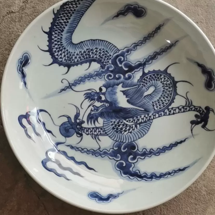 青花 大皿 清時代 中国古玩 清代青花鱼盘赏盘茶盘传世老瓷器保真包老古玩古董收藏真品老物件