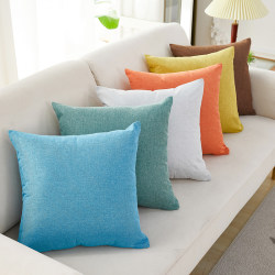 Cotton and Linen Blend Plain Pillowcase for Sofa, Living Room, Thick Square Cushion, Solid Color with Insert, Backrest Pillow