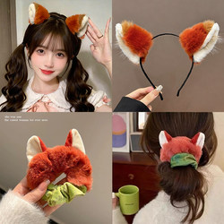Cute Judy Nick Style Headband Plush Ears Scrunchie for Women 2025 New Autumn and Winter Cartoon Hair Tie