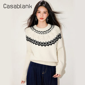 
Casablank Fair Isle jacquard sweater round neck pullover loose lazy style knitted sweater geometric pattern top
