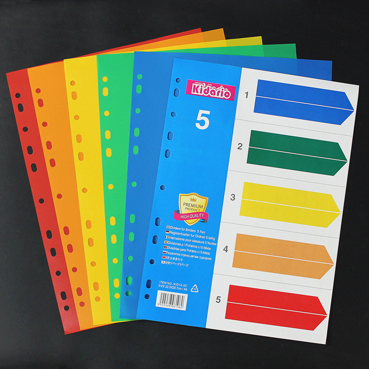 A4 루스리프 색인 용지 분류 용지 5페이지 컬러 페이징 용지 PP 플라스틱 스페이서 용지 분류 페이지 11홀 영어 버전 -