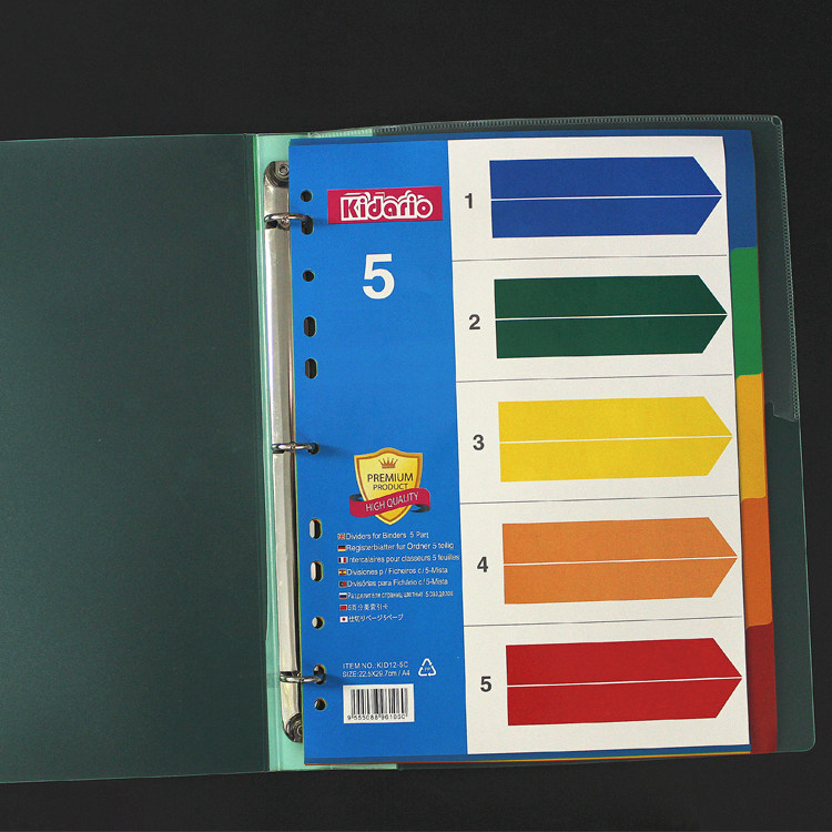 A4 루스리프 색인 용지 분류 용지 5페이지 컬러 페이징 용지 PP 플라스틱 스페이서 용지 분류 페이지 11홀 영어 버전 -