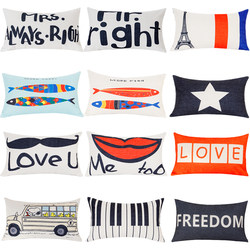 Nordic Beard and Mouth Double Fish Couple Wedding Cotton and Linen Geometric Throw Pillow Cushion Car Pillow Lumbar Pillow Living Room Sofa Cushion