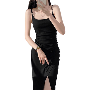 
Large size knitted suspender dress for women 2026 new skirt fat mm slimming hip sexy slit long skirt summer