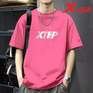 
Xtep short-sleeved T-shirt men's summer new trendy printed cotton casual top round neck half-sleeved men's sportswear