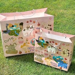 Cute Hand-Painted Gift Tote Bag, Thick Cardboard Birthday Packaging Gift Bag, High-Value Large Capacity Paper Bag
