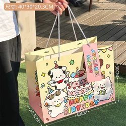 Cute Hand-Painted Gift Tote Bag, Thick Cardboard Birthday Packaging Gift Bag, High-Value Large Capacity Paper Bag