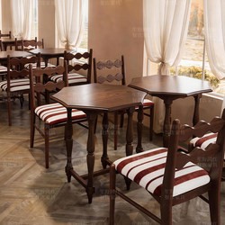 French-Style Solid Wood Square Round Table, Vintage Coffee Table, Dessert Shop Table, Retro Southern French Style, Fusion Restaurant Commercial Dining Table