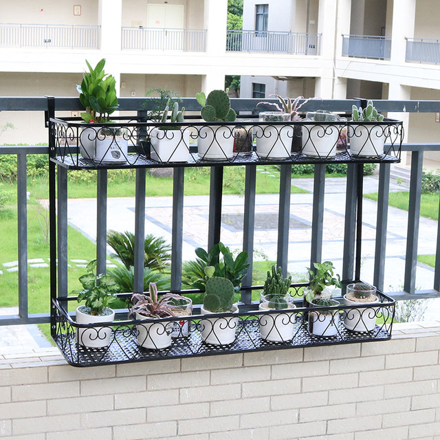 Two -layer flower frame setting balcony hanging flower rack railings ...