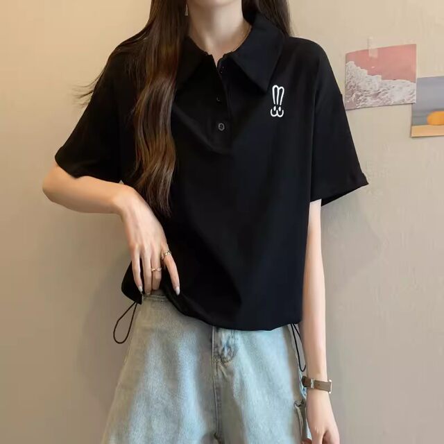 Lapel polo shirt short-sleeved T-shirt for women summer Korean style loose large size women's clothing slimming fat mm versatile student tops