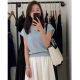 Polo neck ice silk sweater front shoulder short-sleeved T-shirt for women in summer loose Korean design niche sleeveless top
