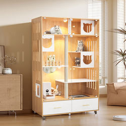 Cat Villa Indoor Solid Wood Cat House with Integrated Toilet and Litter Box, Luxury Style Cat House, Cat Cage, Cat Nest, Cat Cabinet