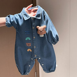 2025 Baby Clothes Autumn Outfit for Boys Denim Jacket Jumpsuit Cartoon Crawling Suit Infant Outdoor Clothing Spring and Autumn