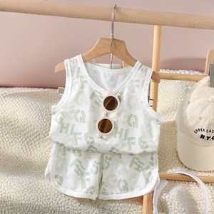 
Baby ice silk vest shorts quick drying suit for small and medium-sized children's summer thin Korean style sleeveless breathable two-piece set