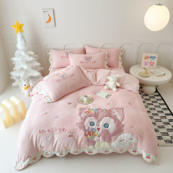 Princess Style Winter Children's Thickened Milk Velvet Four-Piece Set Cartoon Double-Sided Coral Fleece Three-Piece Bedding Set