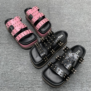 
Foreign trade original summer new fashionable and versatile casual outside wear sandals rivets sponge sole heightened sandals for women