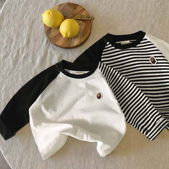 
Chenma children's T-shirt 2025 spring new boy cartoon trendy long-sleeved T-girl fashionable striped bottoming shirt Japanese style