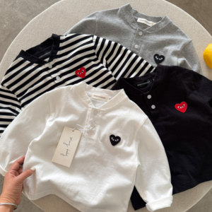 2025 Spring and Autumn Children's Long Sleeve T-shirt Children's Clothing Boys Love Trendy Brand Baby Children's Striped Bottoming Big Children's Top