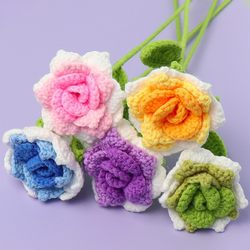 Handmade Cross-Border Real Pointed Rose Yarn Knitted Flower Eternal Flower Home Decoration Gift
