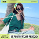Green V-neck front shoulder short-sleeved T-shirt women's 2025 summer new loose large size slim half-sleeved base top