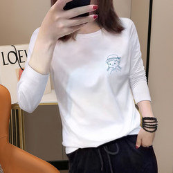 Pure Cotton White Long-Sleeved T-Shirt for Women, New Loose-Fitting, Slimming, Stylish and Age-Reducing Top for Spring and Autumn 2025